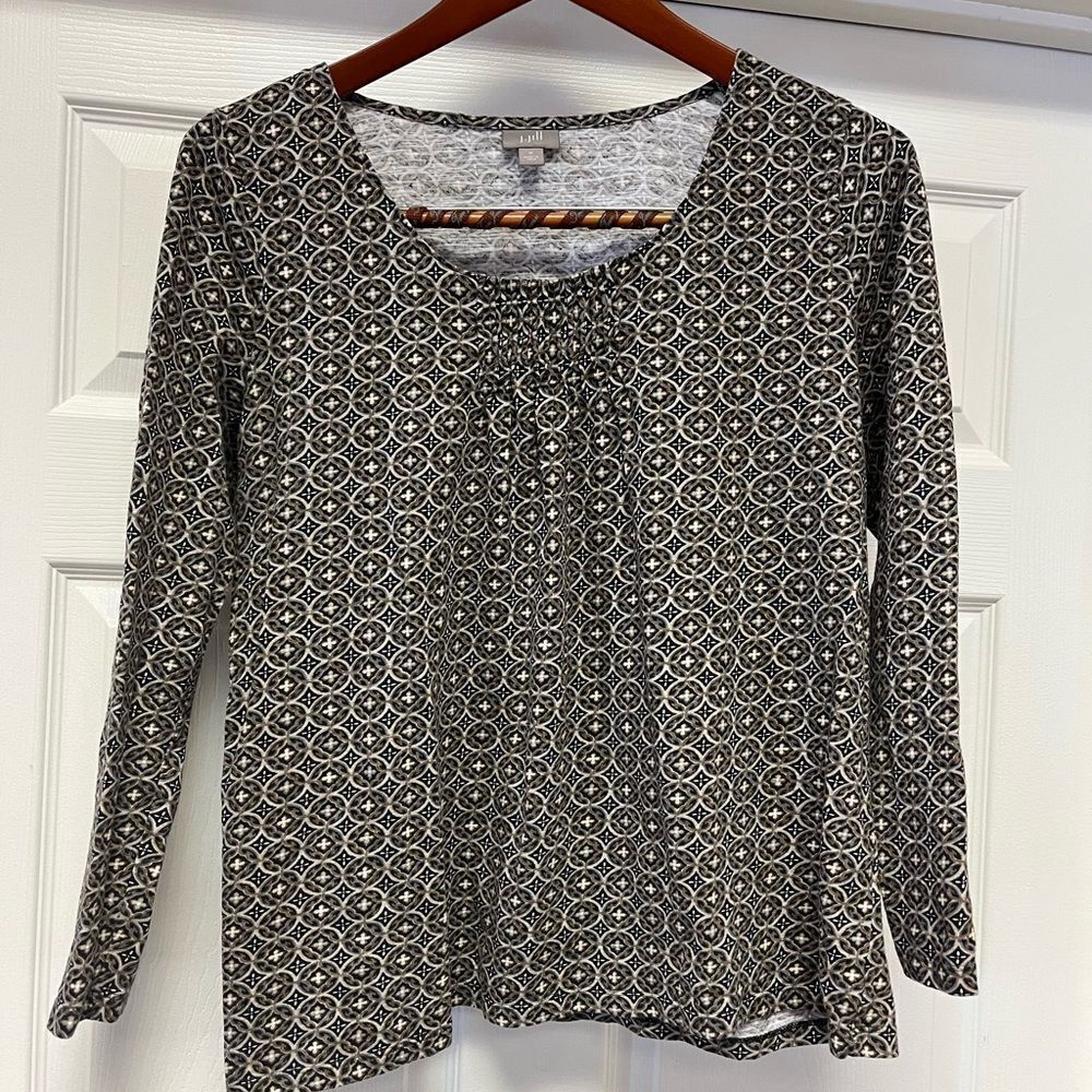 J. Jill Brown & Black Print Smocked Front Too sz M